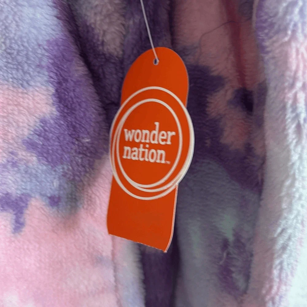 Wonder Nation Kids Girls Plush Tie Dye Full Zip Hoodie Purple White Medium NWT - Picture 4 of 6